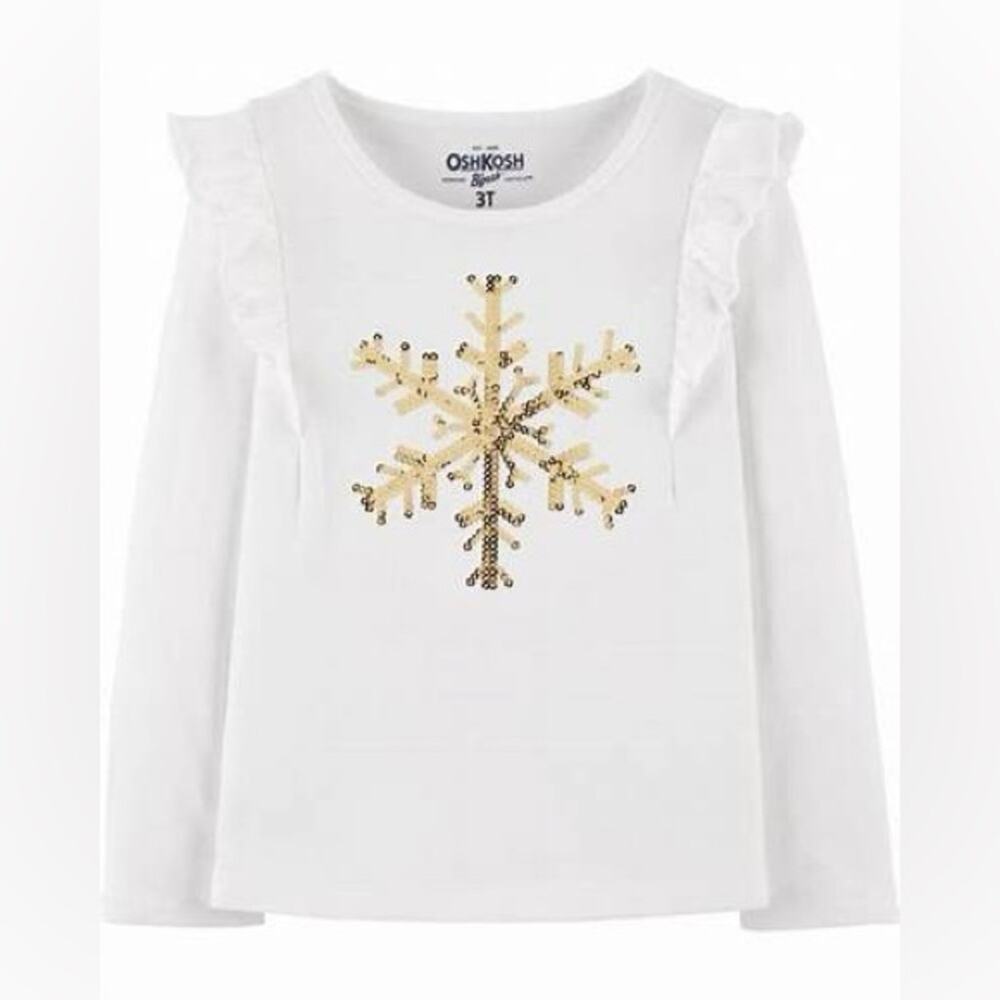 Oshkosh Bgosh Gold Sequined Snowflake Long Sleeve Top